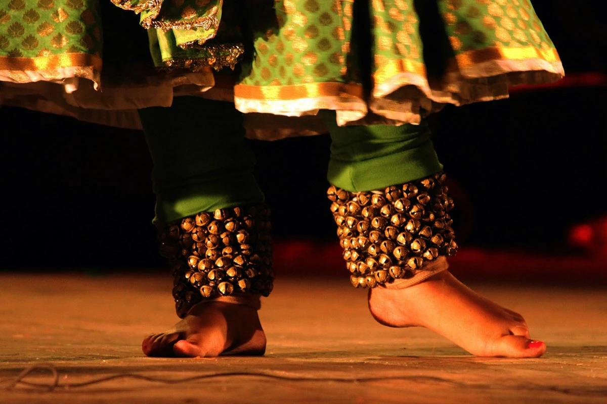 Kathak ghungroos and dancer's feet